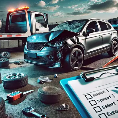 Unfallauto bei der Reparatur